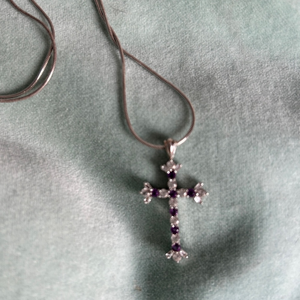 Elegant Silver and Purple Cross Necklace